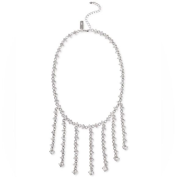INC International Concepts Silver-Tone Link & Crystal Drape Statement Necklace - Picture 1 of 6